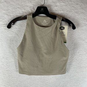 Alpine Design Crop Tank Top Women‎ XS Beige Nylon Stretch Wide Rib Pullover 7101